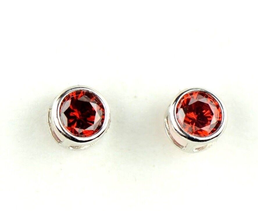 14K Round Bezel Set White Gold Birthstone Earrings