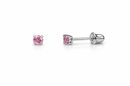 14K Solid White Gold 2.5mm Round Birthstone Stud Earrings with Screw Back