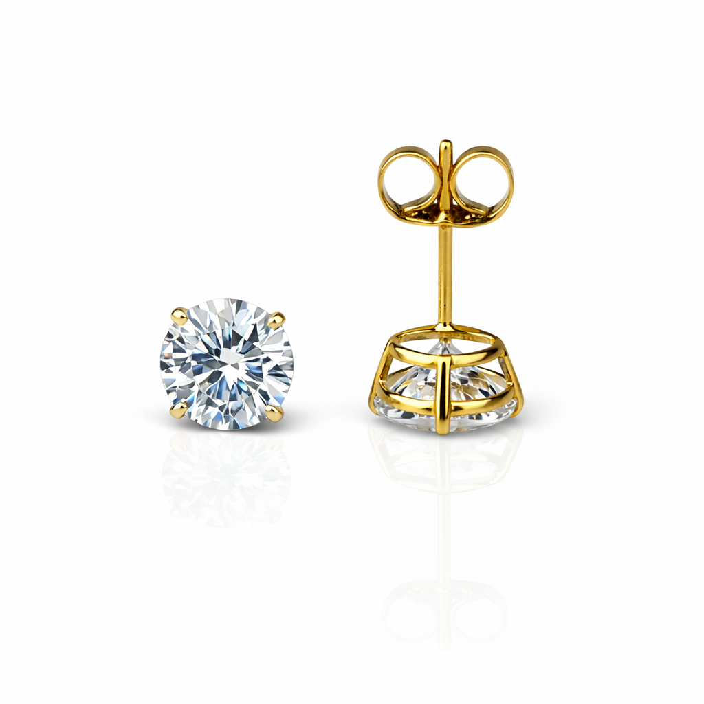 14k Heavy Basket Yellow Gold Round AAA Quality CZ Stud with push back