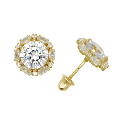 14k Yellow/White Gold Halo Marquise Stud Earrings