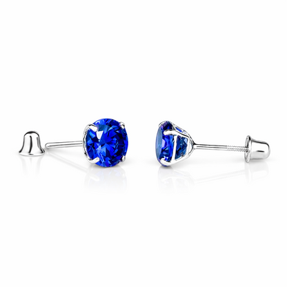 14K Solid White Gold 6mm Round Birthstone Stud Earrings with screw back