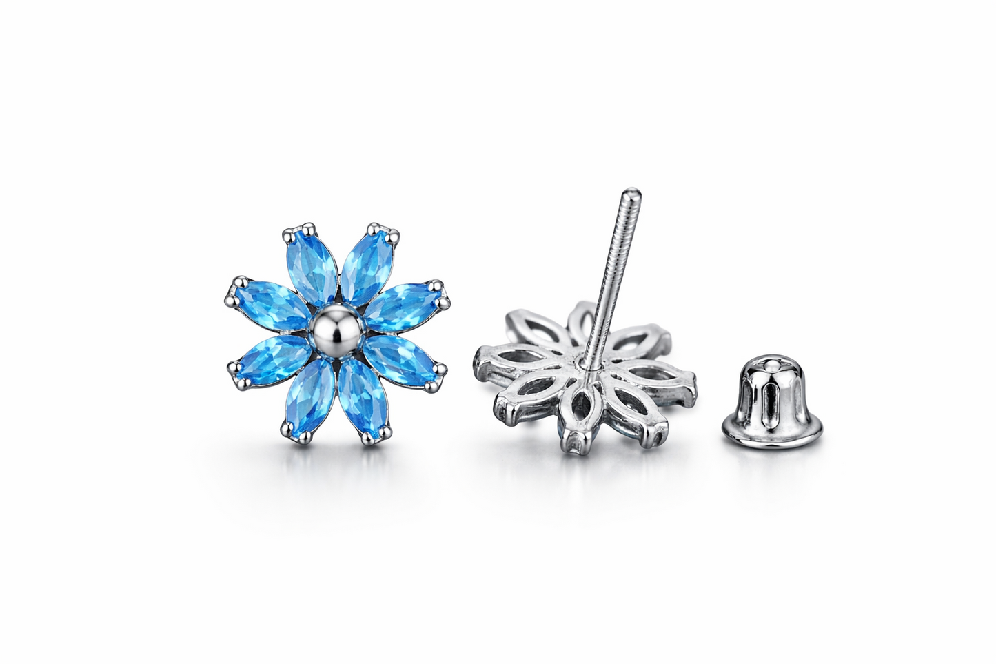 14k Yellow and White Gold CZ Birthstone Flower Stud Earring