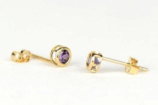 14K Round Bezel Set Yellow Gold Birthstone Earrings 3MM