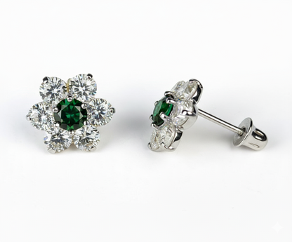 14k White Gold Beautiful Flower Shaped Stud Screw Back Earrings for Women