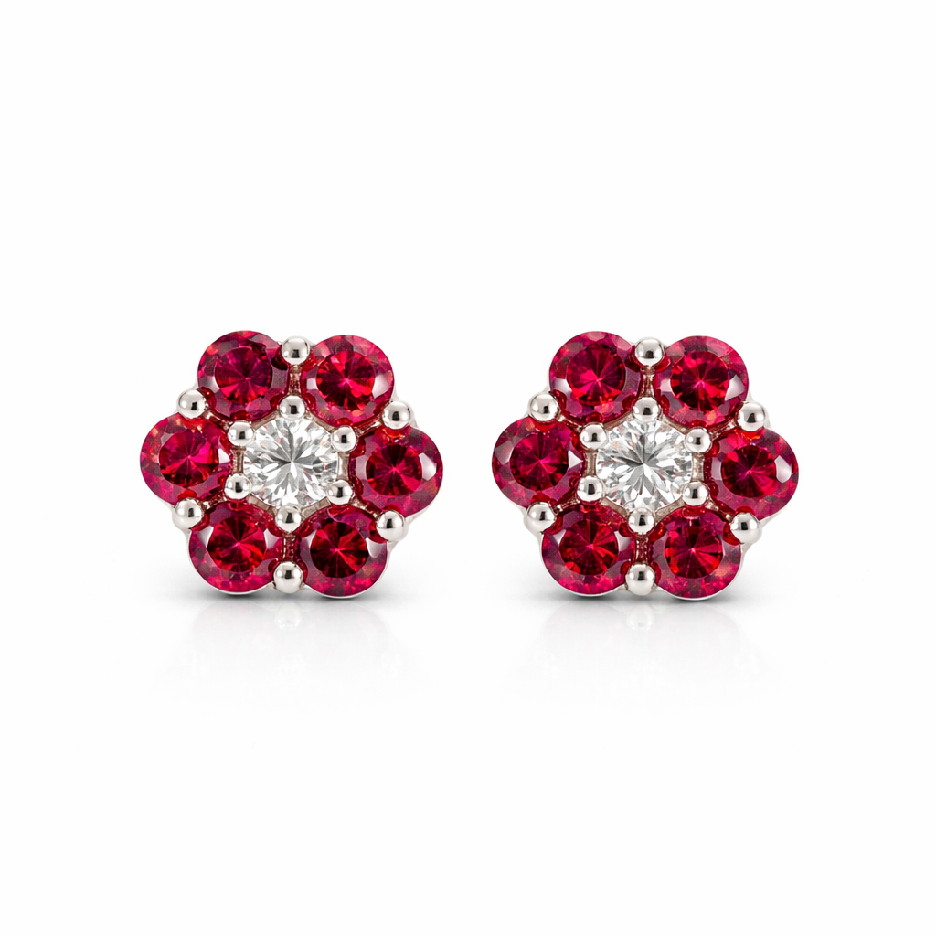 14k White Gold Flower Stud Earrings with screw back