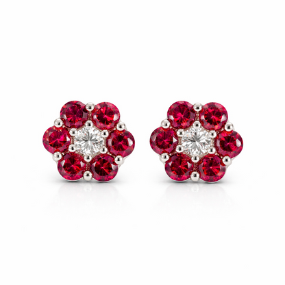 14k White Gold Flower Stud Earrings with screw back
