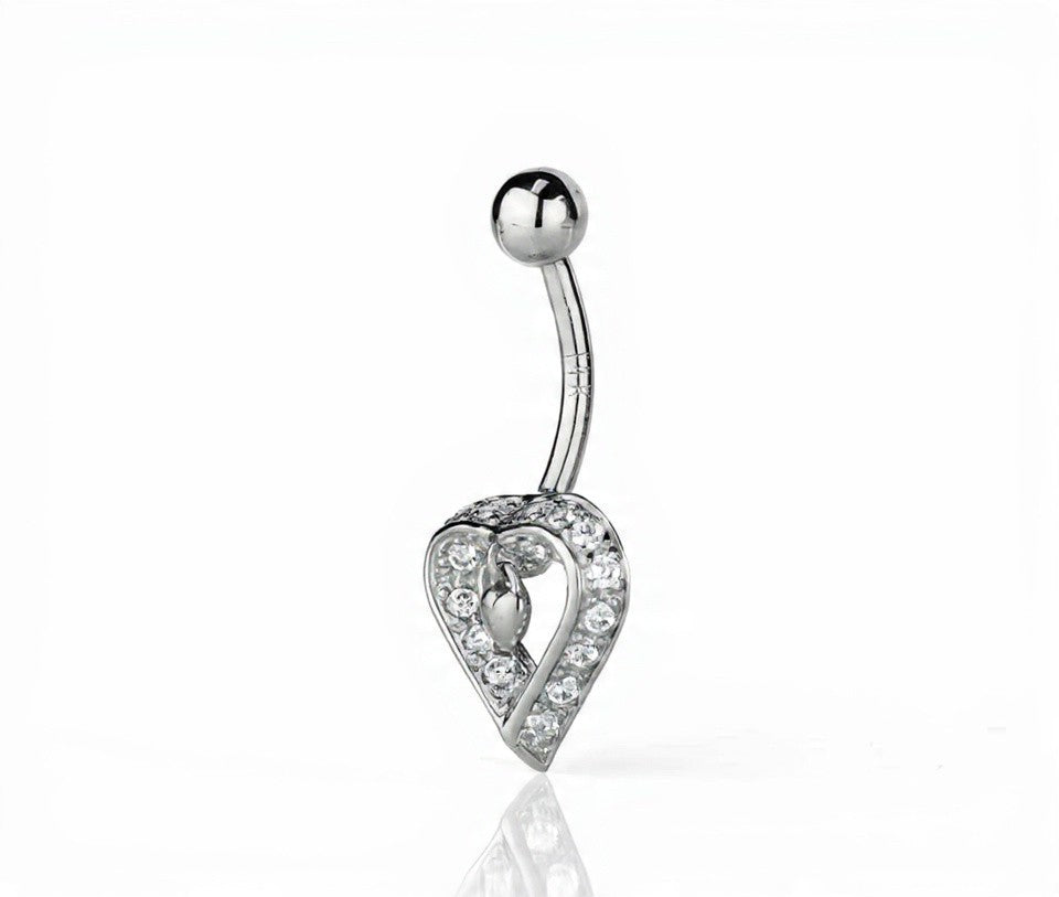 14k Yellow or White Gold Belly Button Heart Body Jewelry Piercing