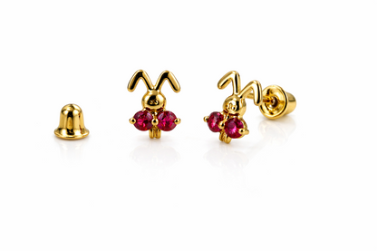 14k Yellow Gold Rabbit CZ Stud Earrring