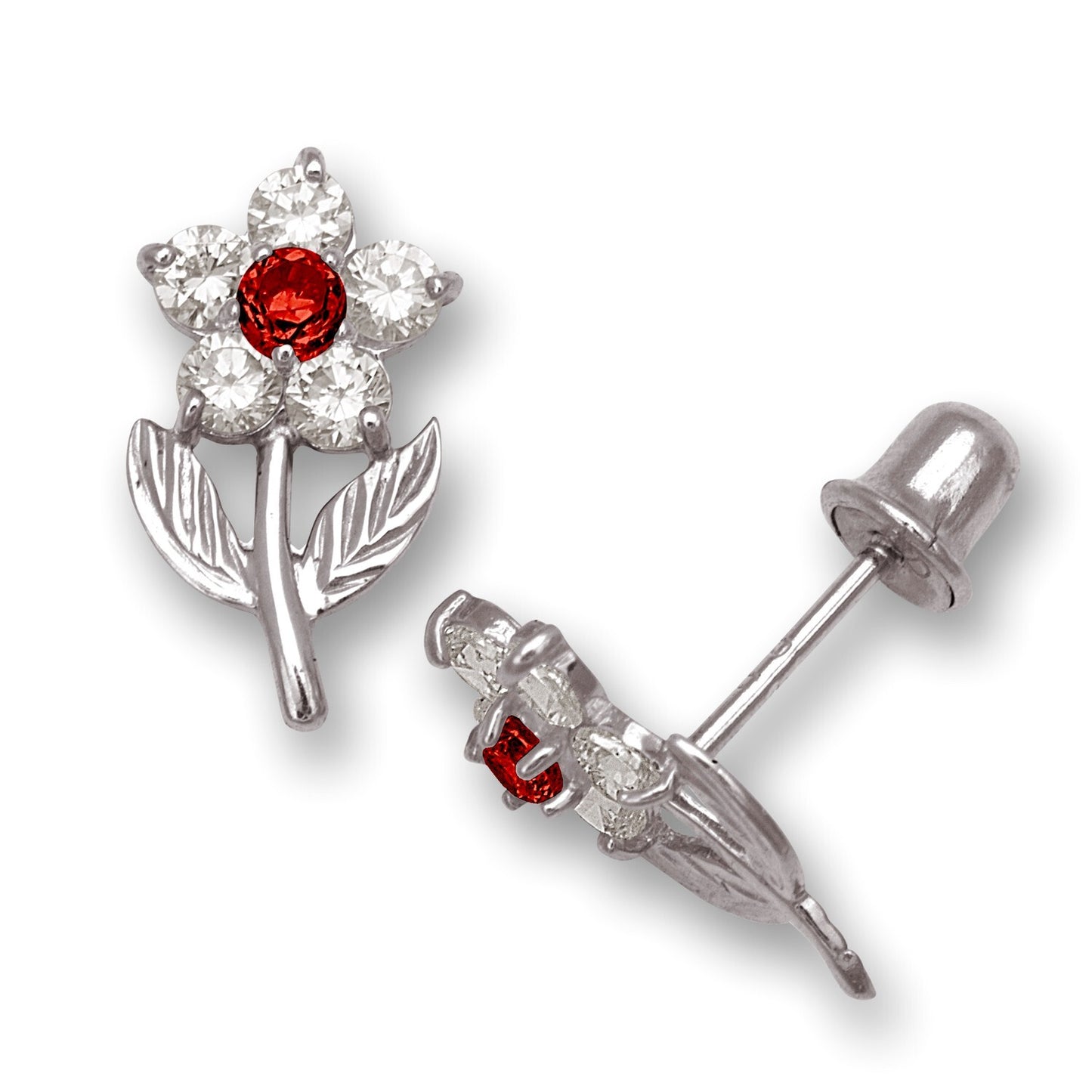 14K Yellow & White Gold Flower Shape Stud Earrings for Women