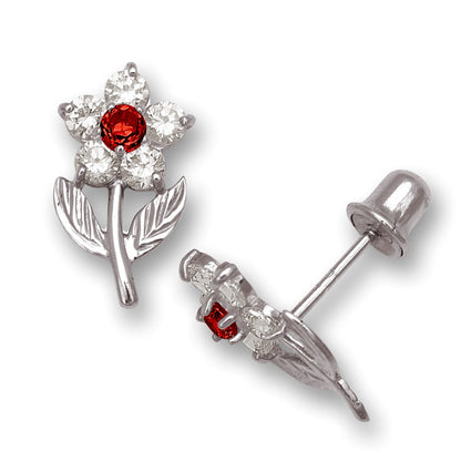14K Yellow & White Gold Flower Shape Stud Earrings for Women