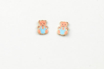 14k Yellow Gold Baby Enamel Panda Earrings, Screw Back