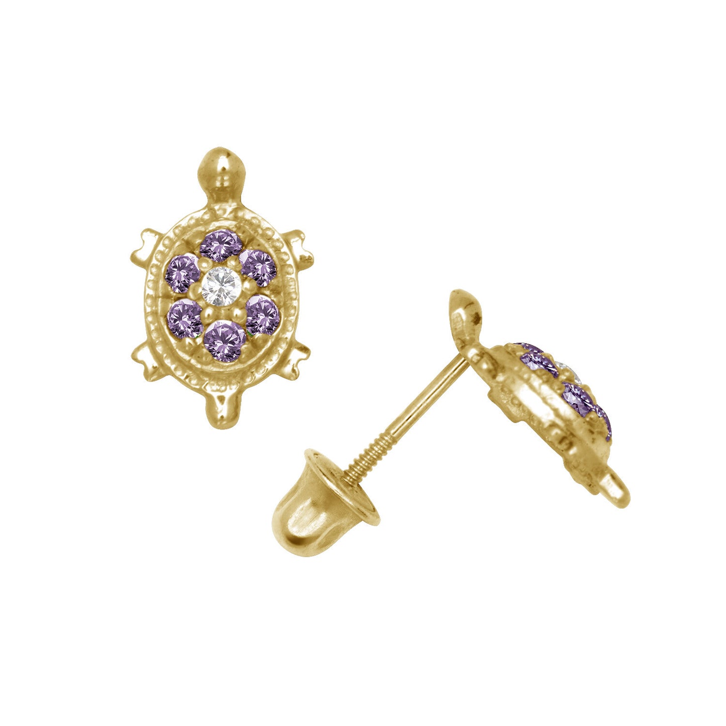 14k Yellow or White Gold Turtle CZ Stud Earrings