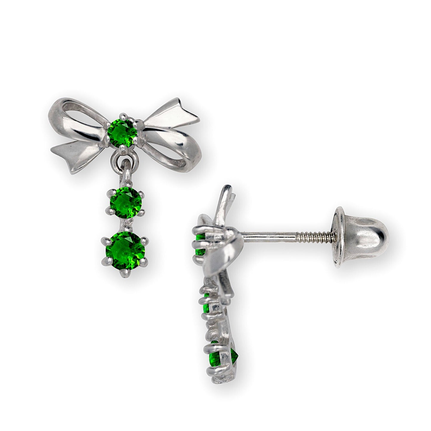 14K Yellow & White Gold Pretty Bow Dangle Earrings for Girls