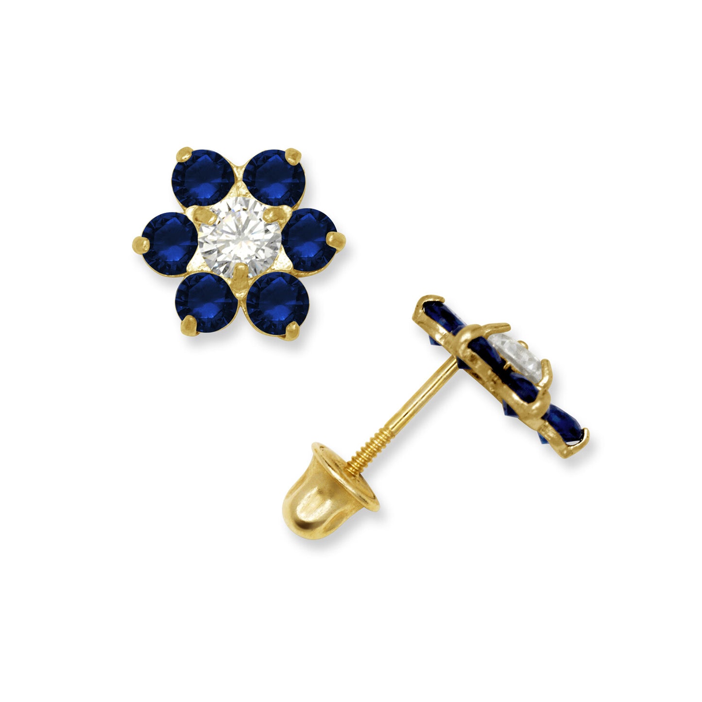 14k Yellow Gold CZ Flower Birthstone Stud Screw Back Earrings