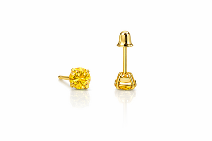 14K Solid Yellow Gold 4mm Round Birthstone screw back Earrings