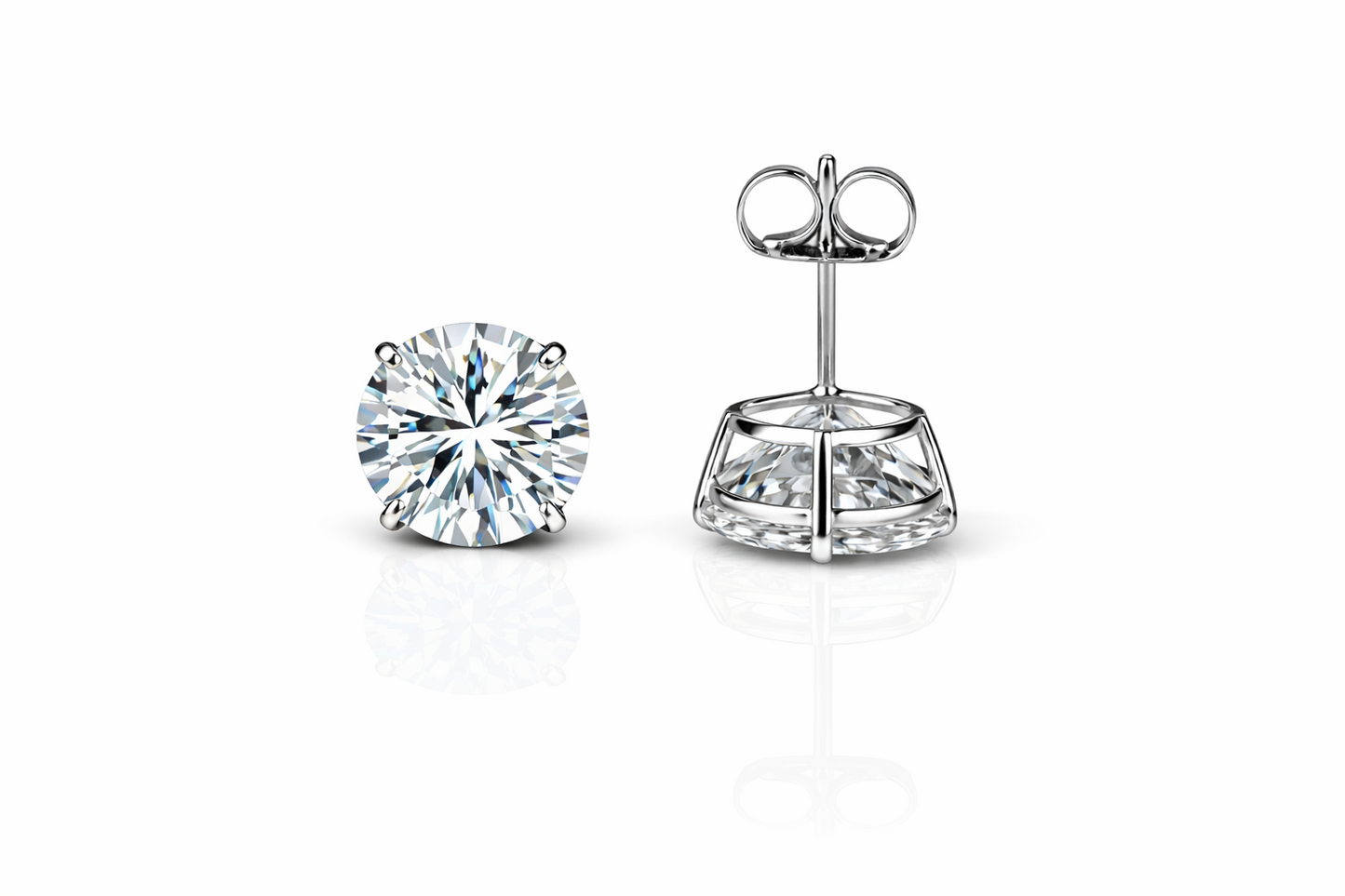 14k Heavy Basket White Gold Round AAA Quality CZ Stud with push back