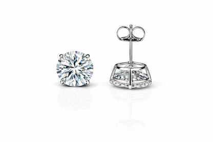 14k Heavy Basket White Gold Round AAA Quality CZ Stud with push back