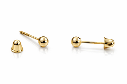 14k Solid Yellow Gold Ball stud earrings with screw back round High Polish