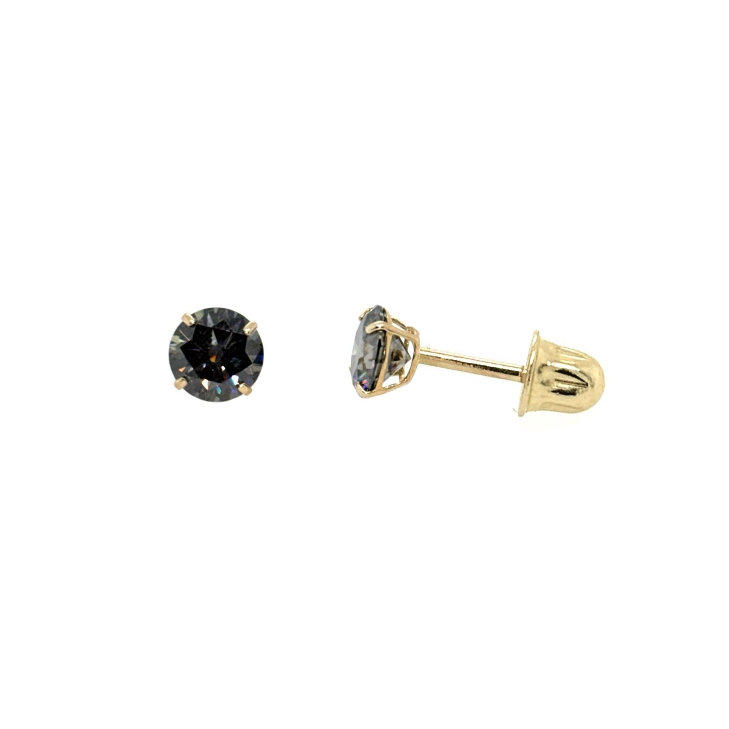14K Gold GRA Certified D-VVS1 Round Grey Moissanite Screw Back Studs Earrings