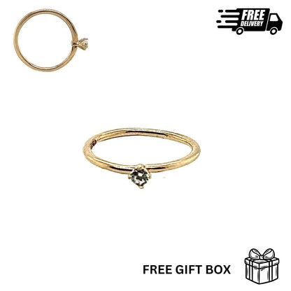 14K Solid Yellow Gold Nose Ring Hoop with 1.5mm CZ Stone