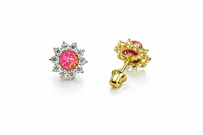 14k Yellow Gold Opal Stud Earrings/ Screw Back