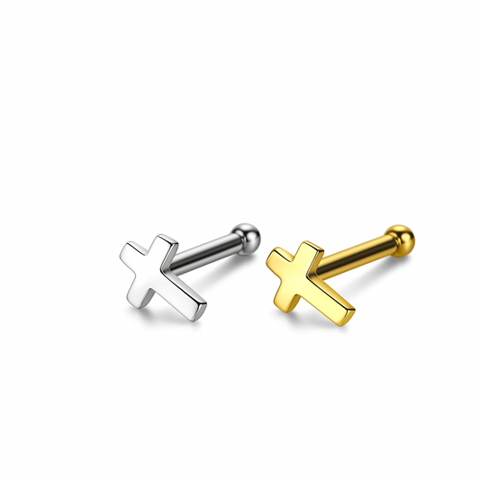 14k Yellow or White Cross Nose Rings Piercing Stud