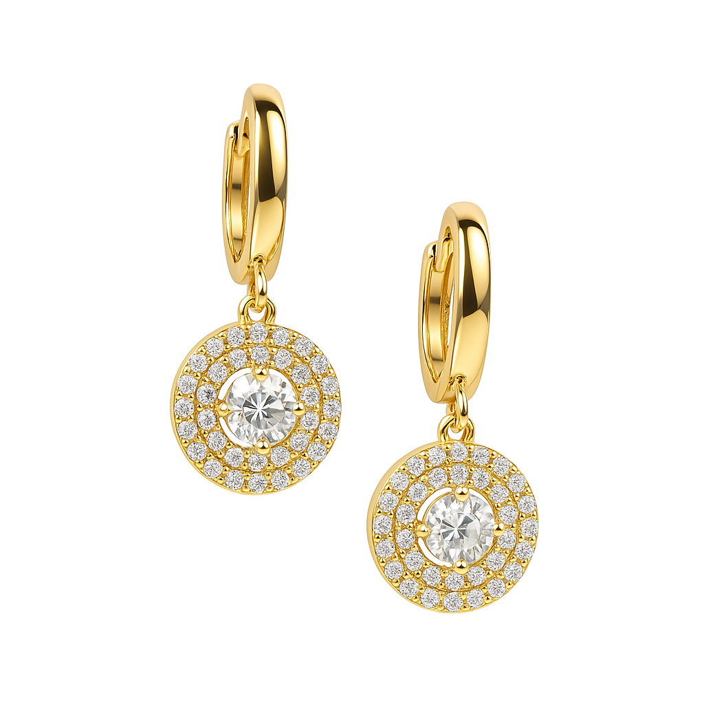 14k Yellow Gold Dangle Hoop Huggie Earrings