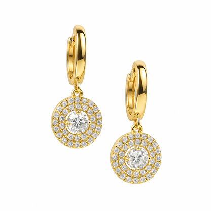 14k Yellow Gold Dangle Hoop Huggie Earrings