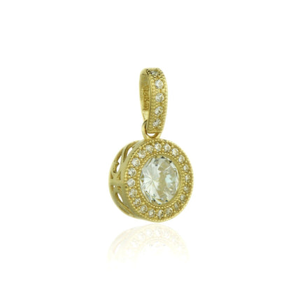 14k Yellow Gold CZ Halo Round Pendant