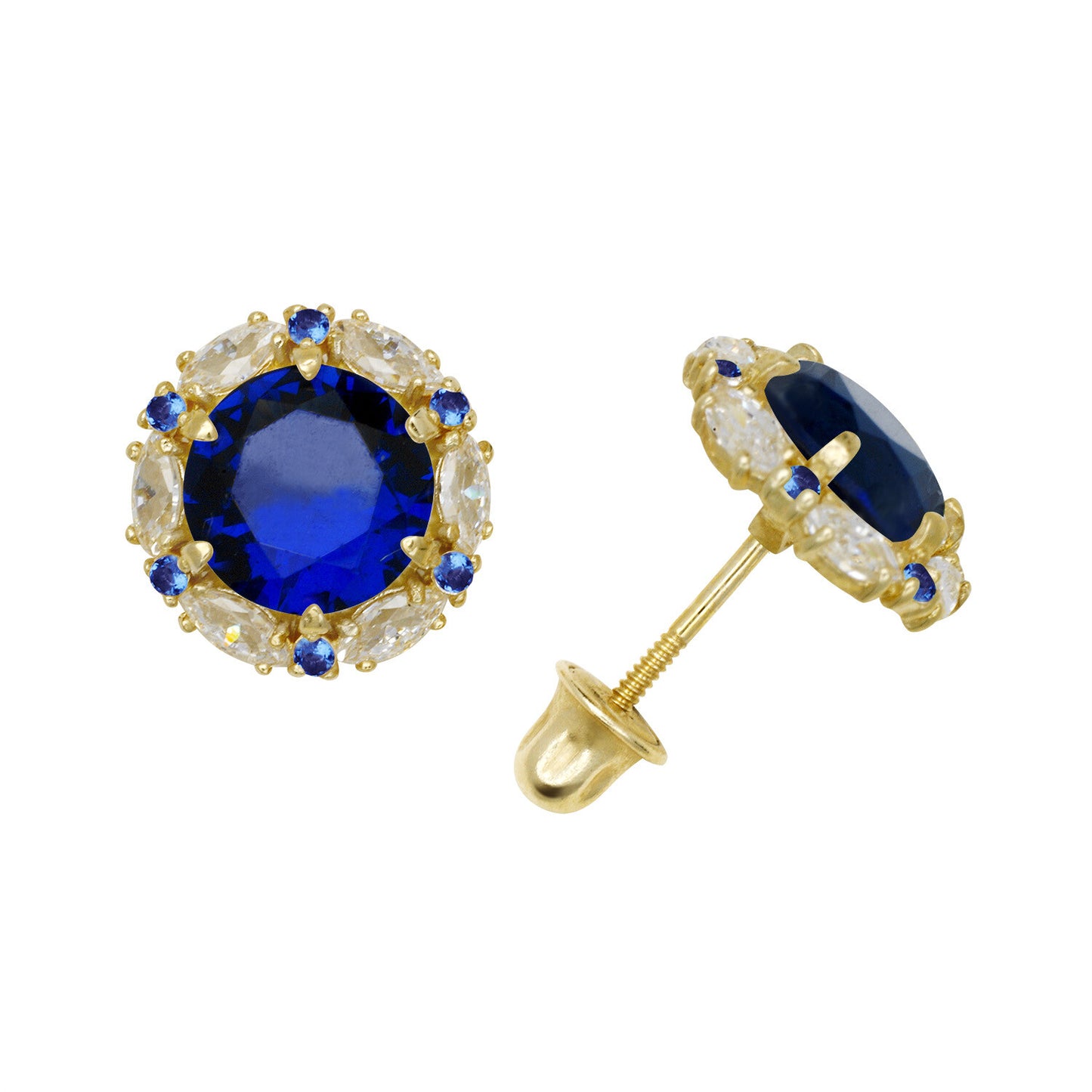 14k Yellow/White Gold Halo Marquise Stud Earrings