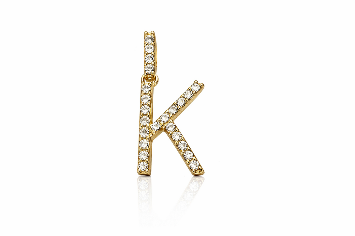 14k Yellow Gold Initial Letter CZ Pendant: Medium