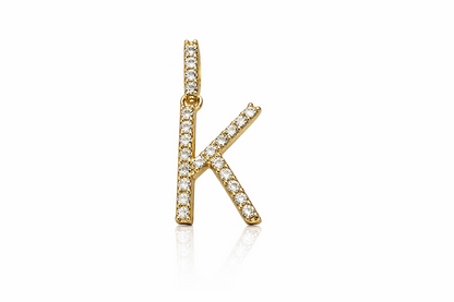 14k Yellow Gold Initial Letter CZ Pendant: Medium