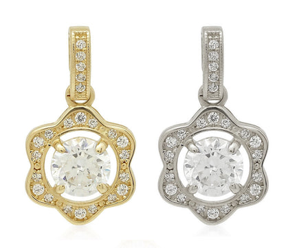 14k Yellow or White Gold Cz Flower Pendant