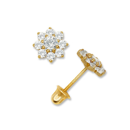 14K Yellow & White Gold Small Beautiful CZ Flower Stud Earrings for  Girls