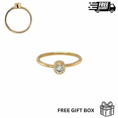 14K Solid Yellow Gold Bezel Nose Ring Hoop with 2mm CZ Stone