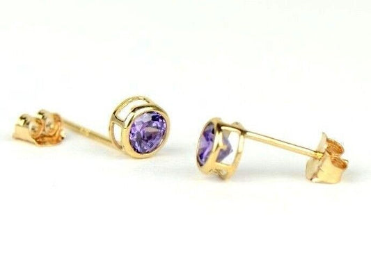 14K Round Bezel Set Yellow Gold Birthstone Earrings