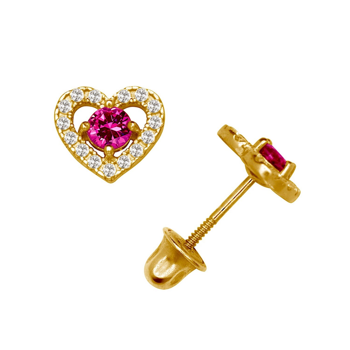 14K Yellow & White Gold CZ Heart Shaped Stud Earrings for Women