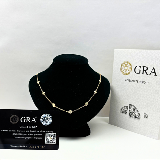 14K YellowGold Beautiful GRA Certified Round Clear Moissanite Necklace for Women