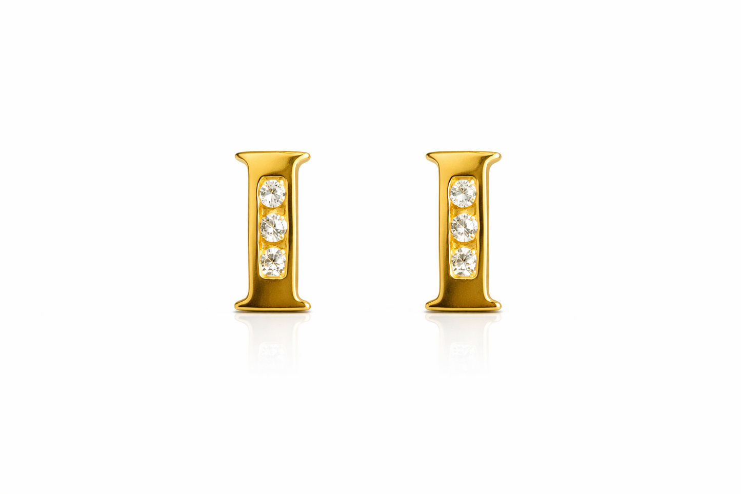 14k Yellow or White Gold Initial Letters CZ Stud Earrings