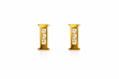 14k Yellow or White Gold Initial Letters CZ Stud Earrings