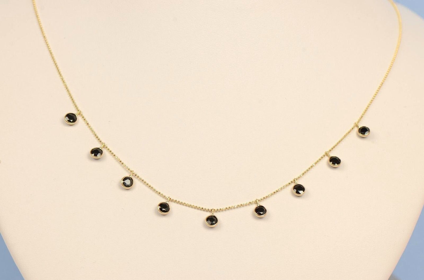 14K Yellow Gold Black CZ Necklace By The Yard With Round Shaped