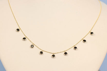 14K Yellow Gold Black CZ Necklace By The Yard With Round Shaped