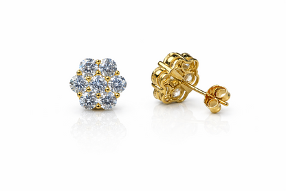 14K Yellow & White Gold Flower Cluster CZ Stud Earrings for Women
