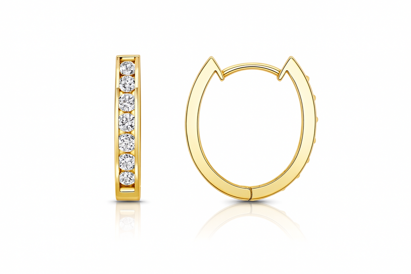 14k Yellow and White Gold Oval CZ Huggie Hoop Earrings