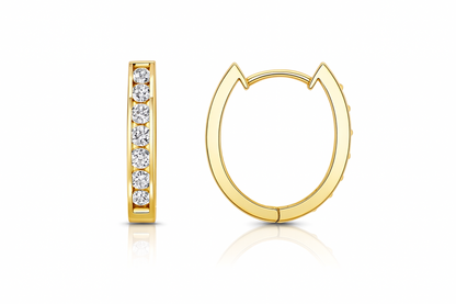 14k Yellow and White Gold Oval CZ Huggie Hoop Earrings