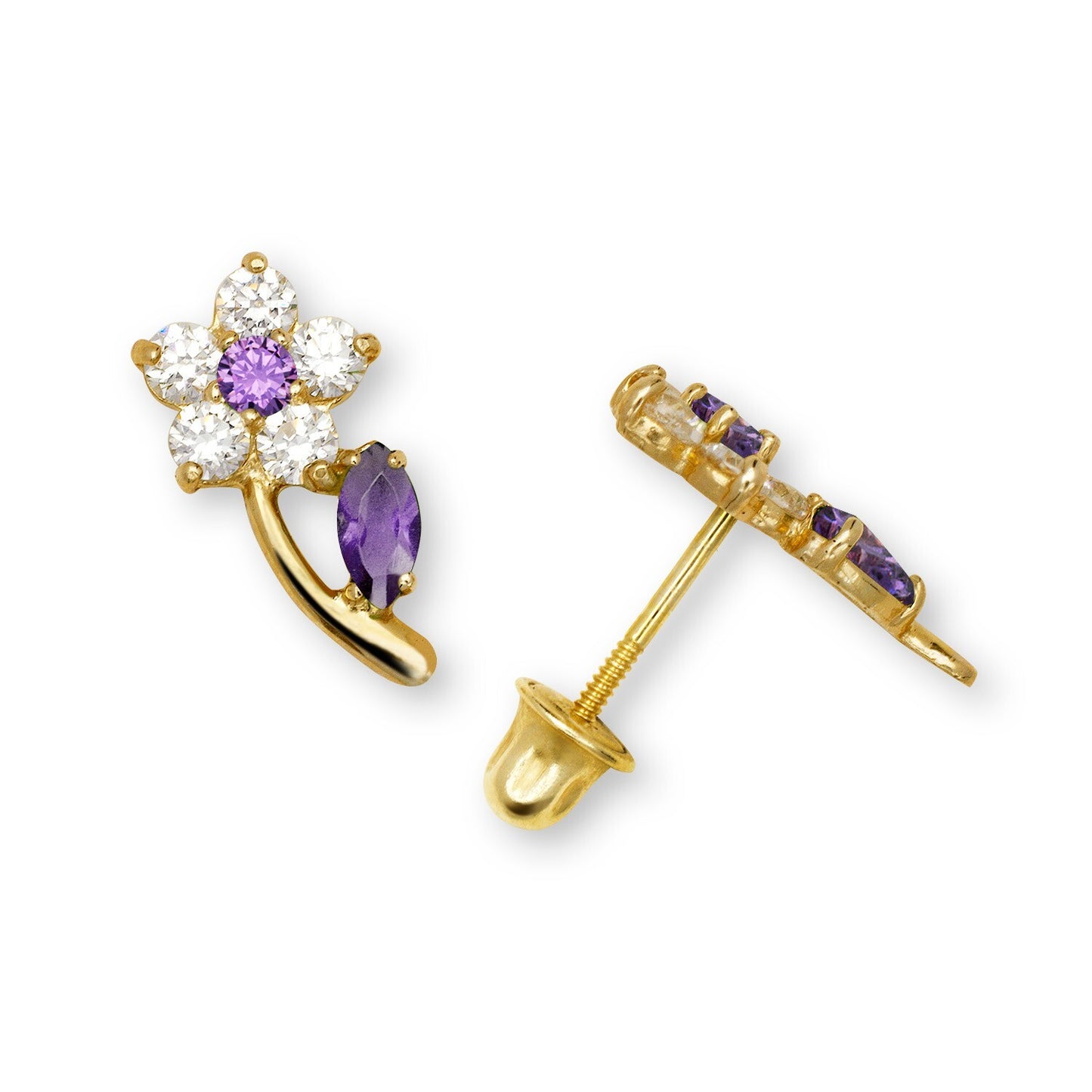 14K Yellow & White Gold Flower Shaped Beautiful Studs Earrings for Girls