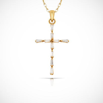 14k Yellow & White Gold Baguette Cubic Zirconia Cross Pendant For Women