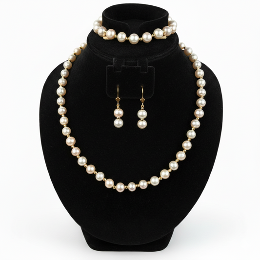 14K Yellow Gold Beautiful Freshwater Pearl Set for Women