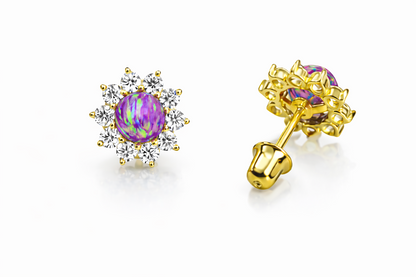 14k Yellow Gold Opal Stud Earrings/ Screw Back