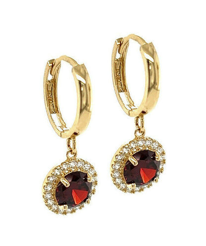 14k Yellow Gold Beautiful Halo Birthstone Round Shaped Huggie Earrings for Women